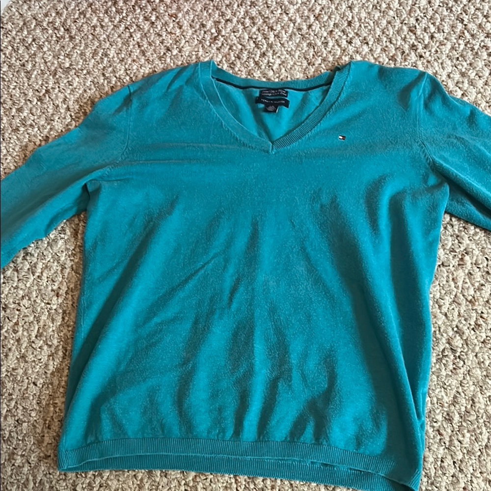Tommy Hilfiger Teal V-Neck Sweater